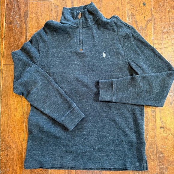POLO RALPH LAUREN Size LG Cotton Black Dark Gray Pony 1/4 Zip Sweater - Picture 1 of 8